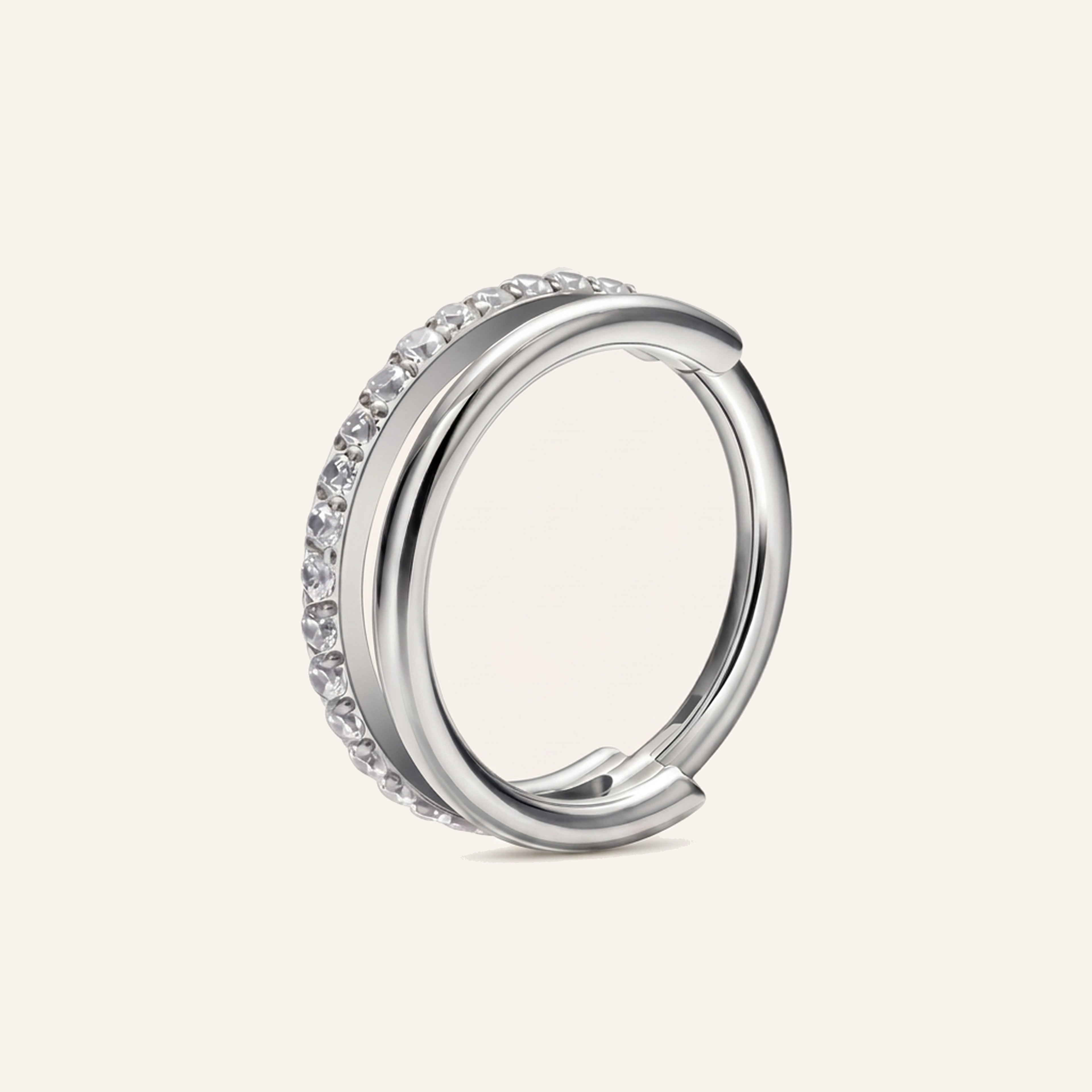 Single Row Crystal Titanium Hoop Earrings - Silver