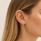 Sterling Silver Flower Zirconia Chain Drop Flat Back Earrings worn on the ear