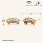 Sterling Silver Scattered Fan Zirconia Stud Earrings - Gold