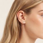Sterling Silver Mini Opal Stud Earrings worn on the ear