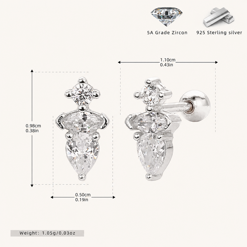 Sterling Silver Teardrop Zirconia Flat Back Earrings - Platinum