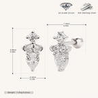 Sterling Silver Teardrop Zirconia Flat Back Earrings - Platinum