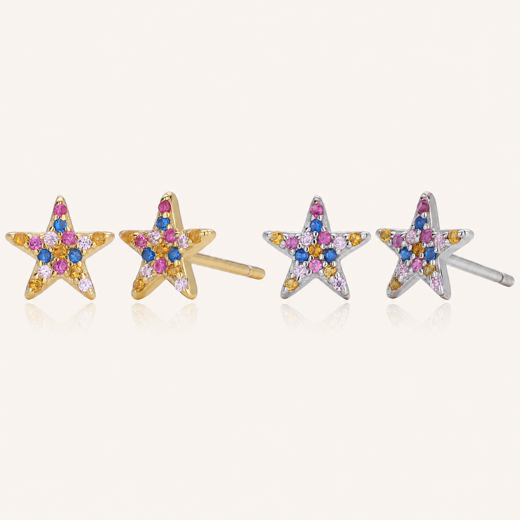 Sterling Silver Colorful Zirconia Stud Earrings