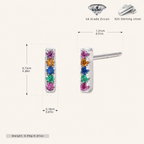 Sterling Silver Rainbow Rectangle Zirconia Stud Earrings - Platinum