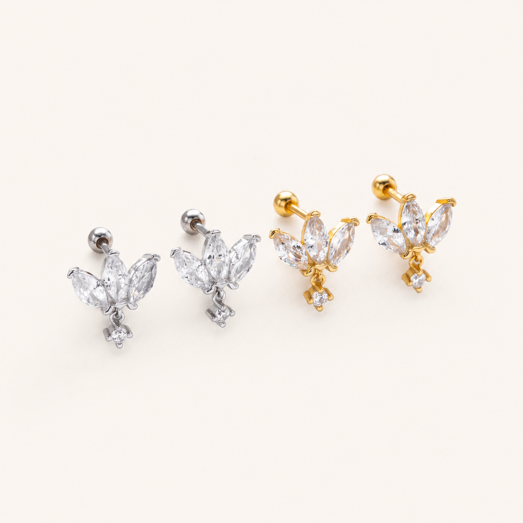 Sterling Silver Zirconia Crown Flat Back Earrings detail