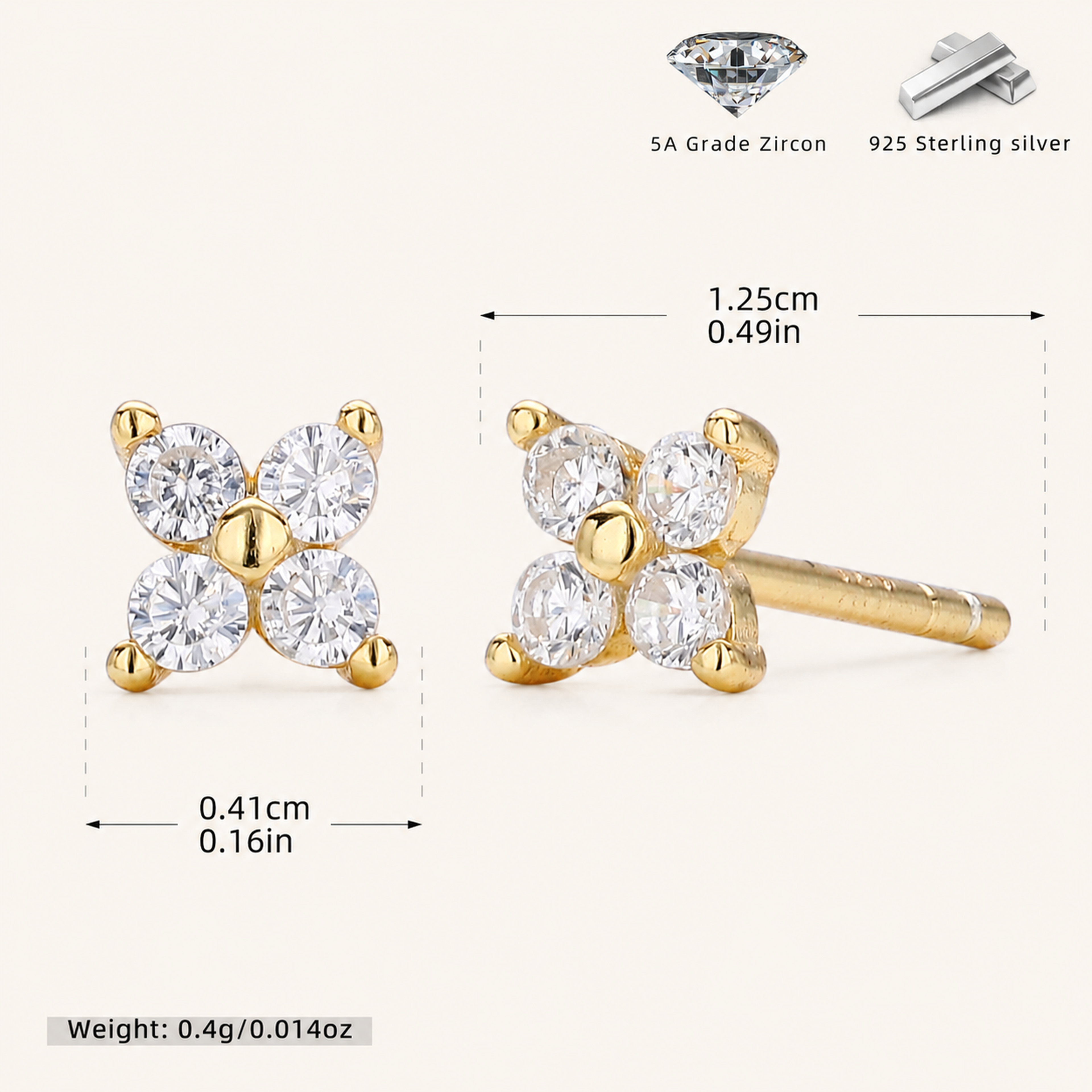 Sterling Silver Four-Petal Flower Stud Earrings - Gold / White