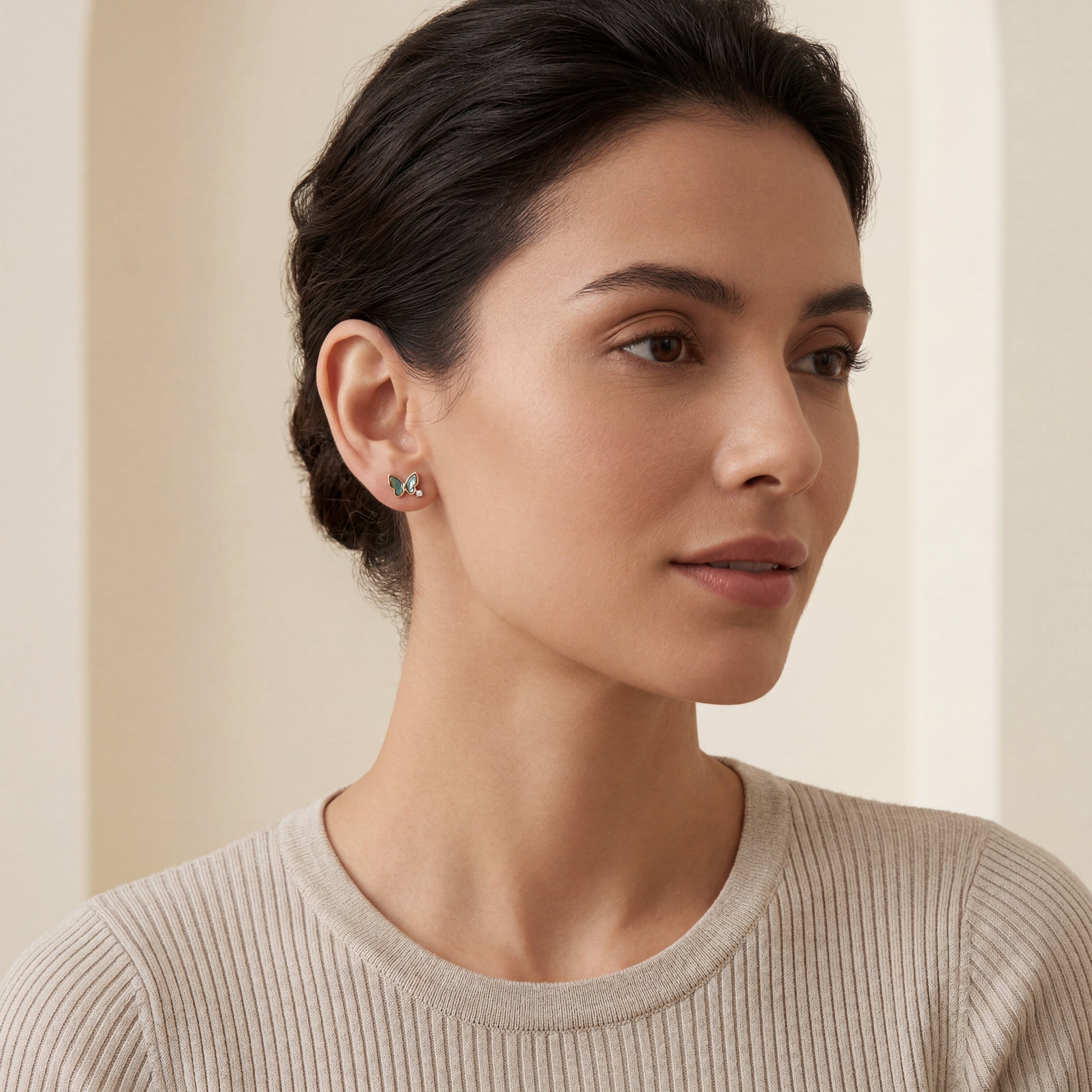 Shell Butterfly Titanium Stud Earrings - image 3