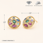 Sterling Silver Colorful Round Zirconia Stud Earrings - Gold