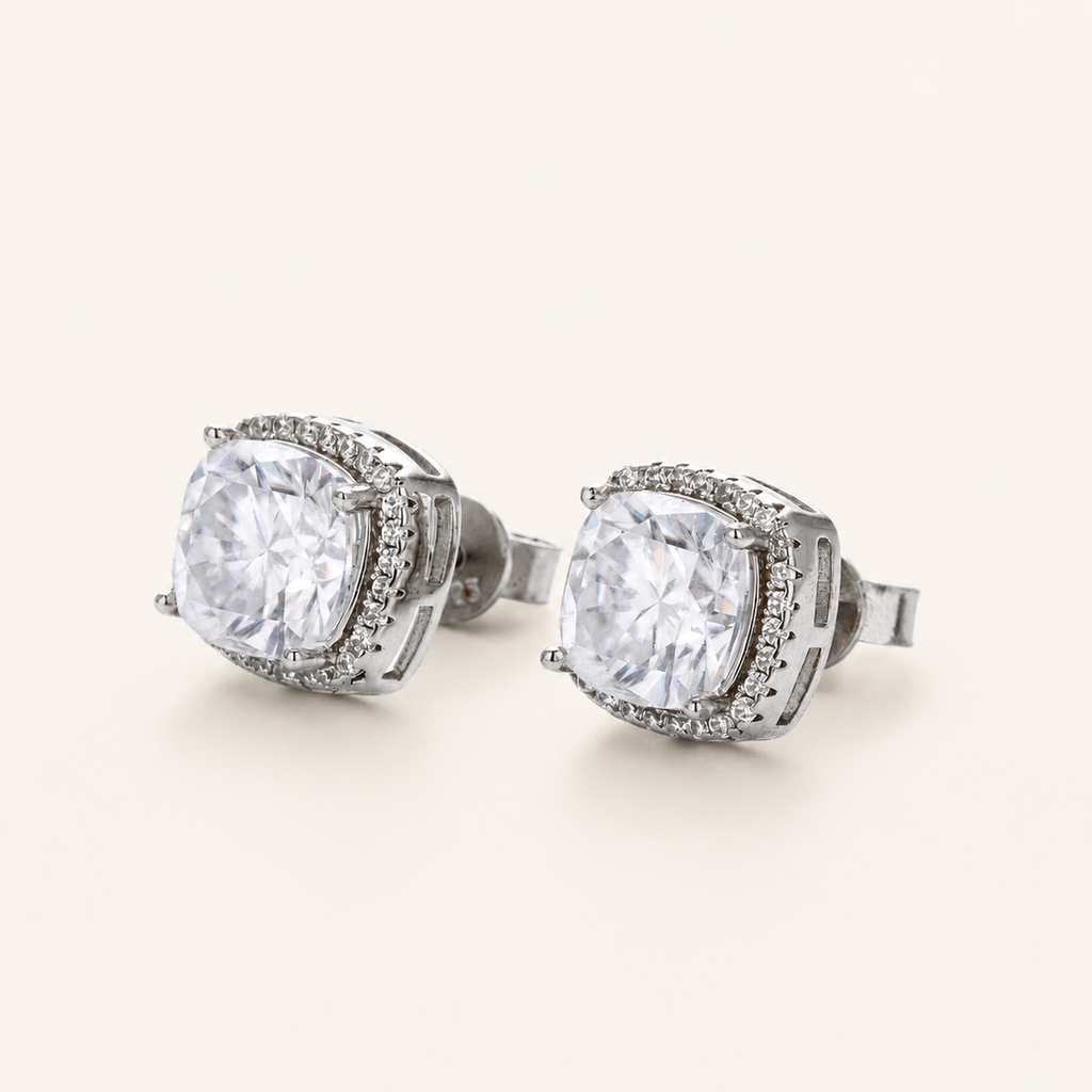 Sterling Silver Moissanite Solitaire Stud Earrings detail