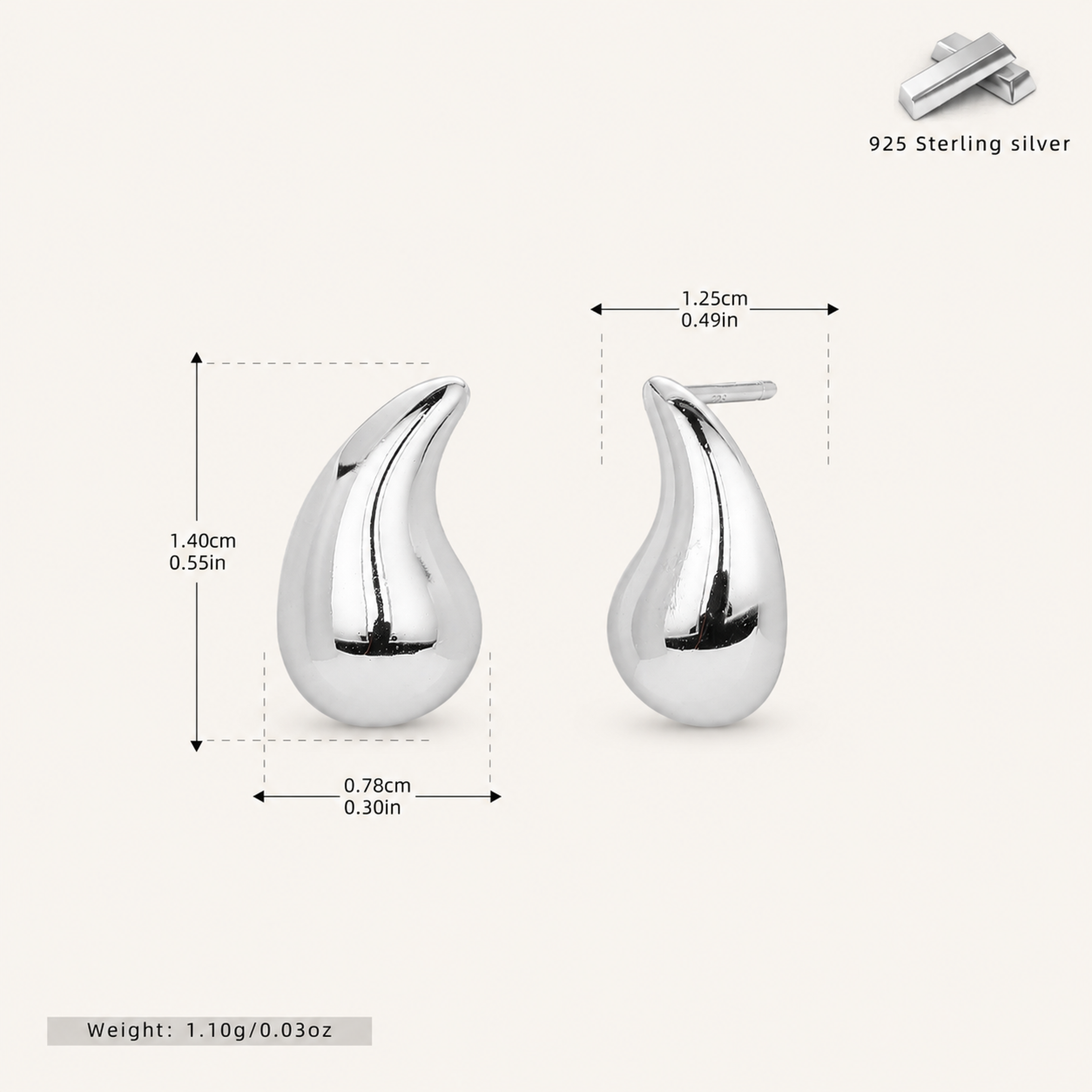 Sterling Silver Mini Chili Pepper Stud Earrings - Platinum / Medium