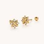 Sterling Silver X-Shape Zirconia Flat Back Earrings detail