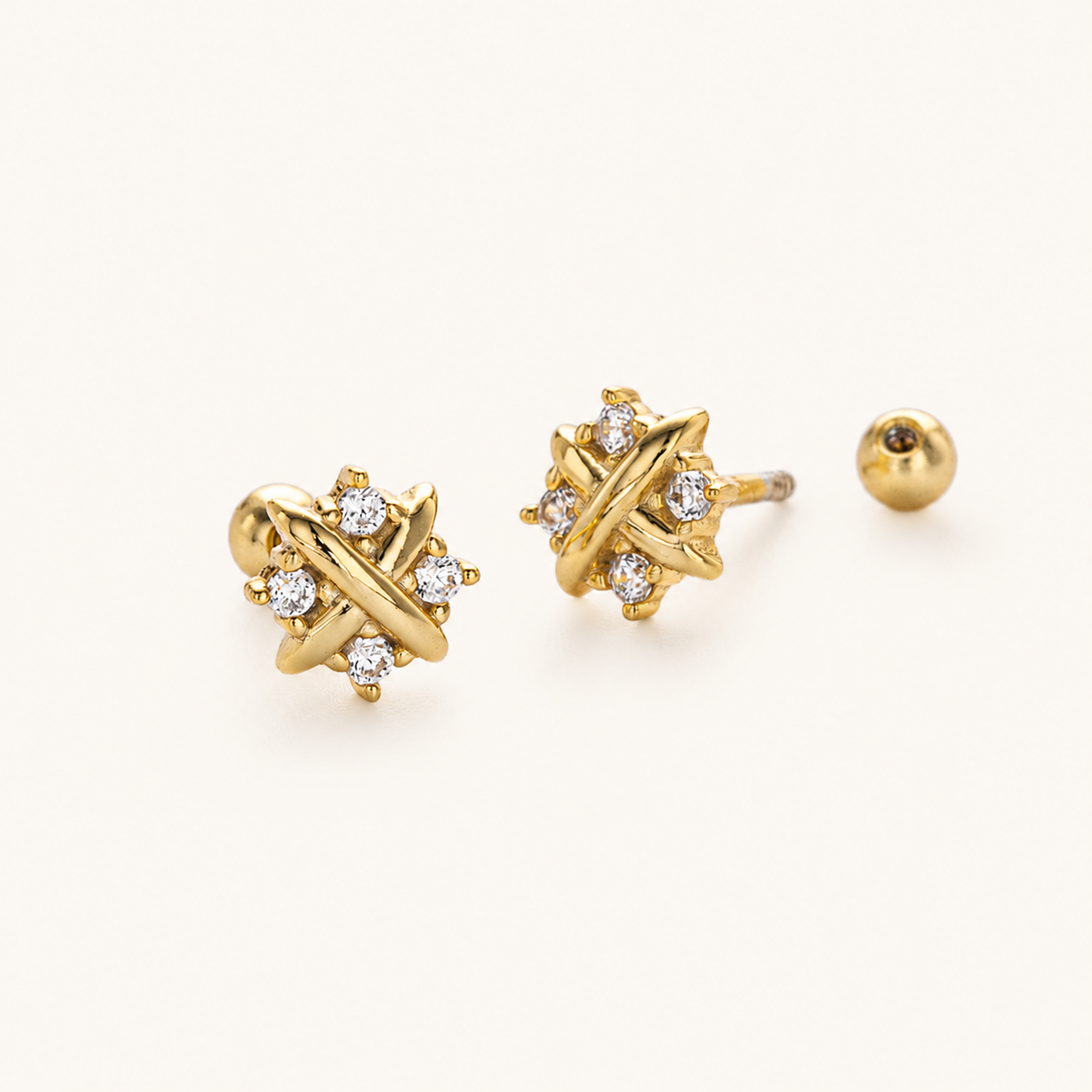 Sterling Silver X-Shape Zirconia Flat Back Earrings detail