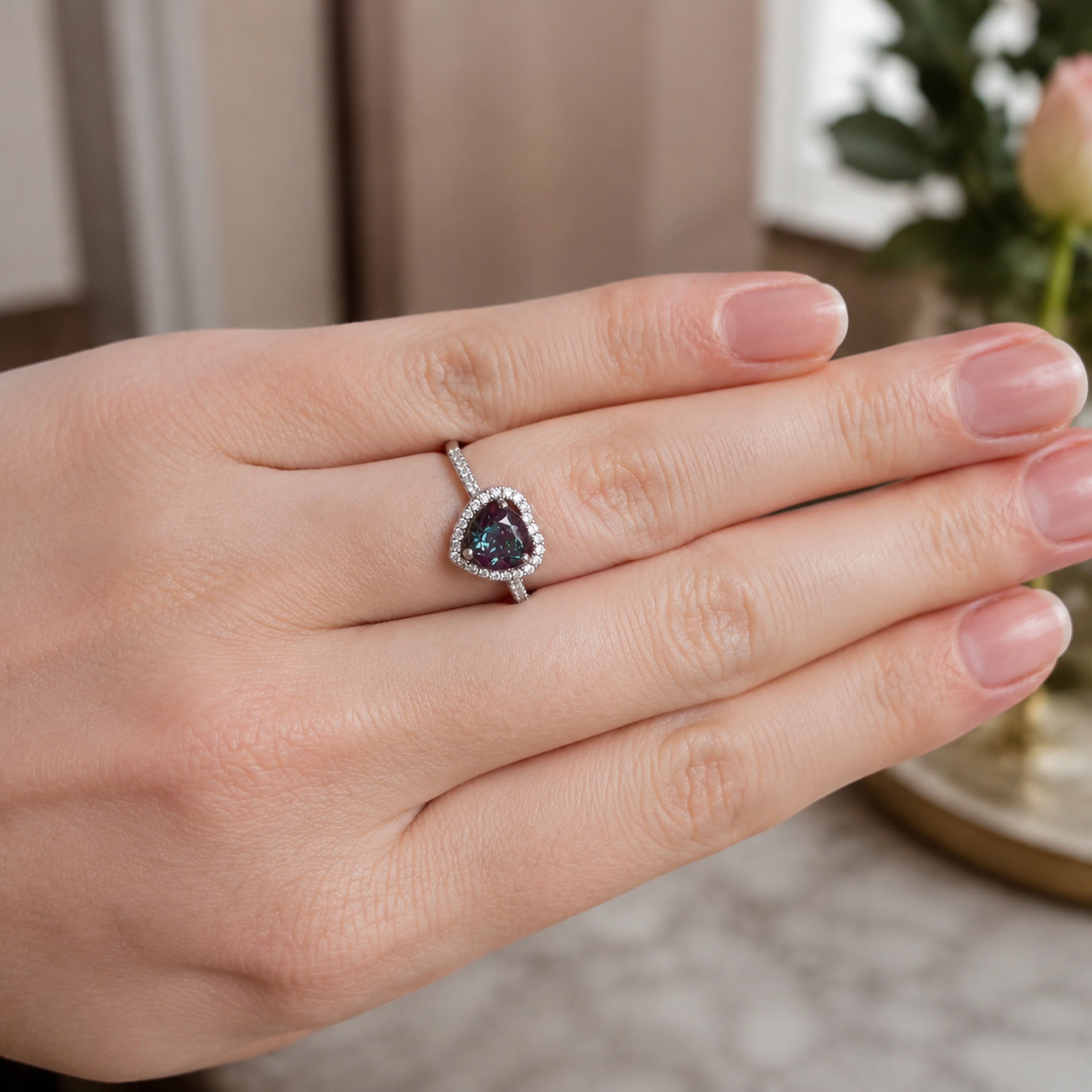 Amoret Lab-Grown Alexandrite Ring worn on hand