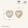 Sterling Silver Pave Heart Zirconia Stud Earrings - Gold