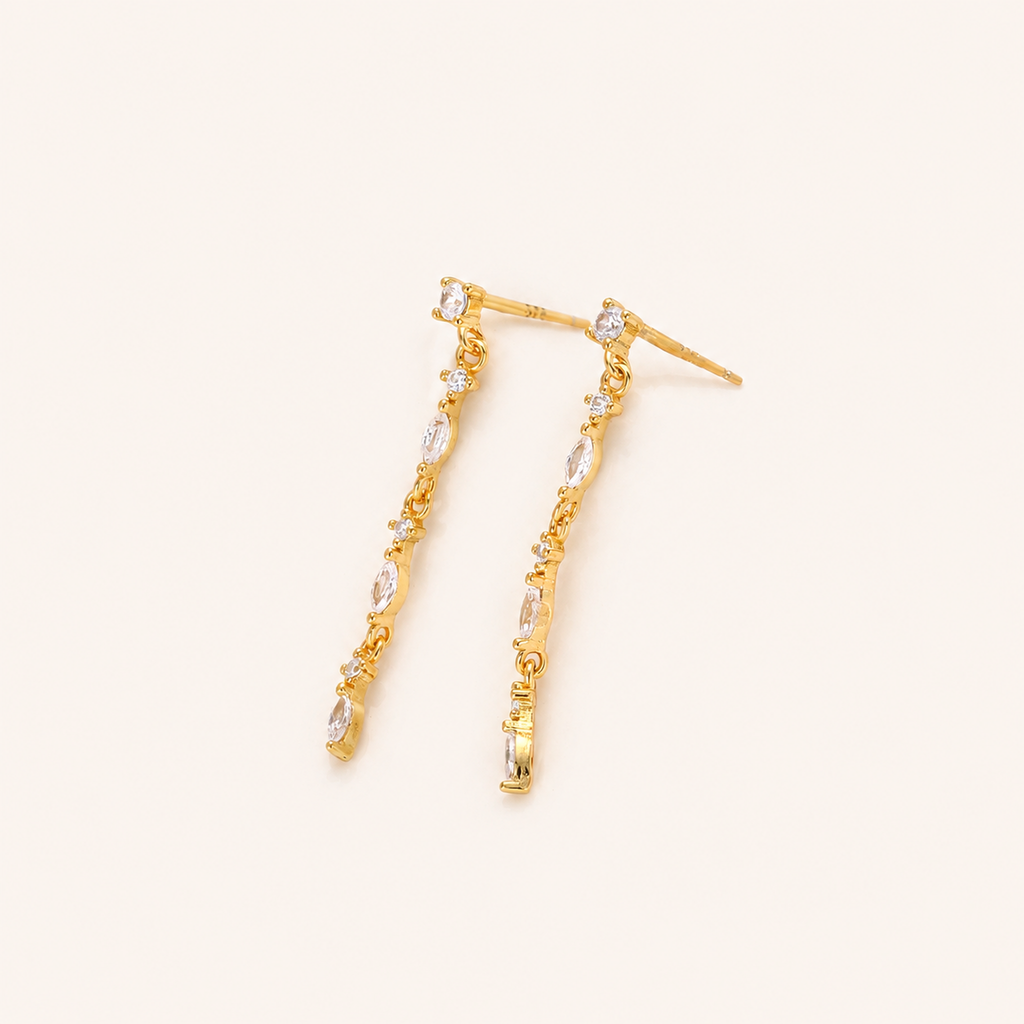 Sterling Silver Zirconia Chain Tassel Drop Stud Earrings detail