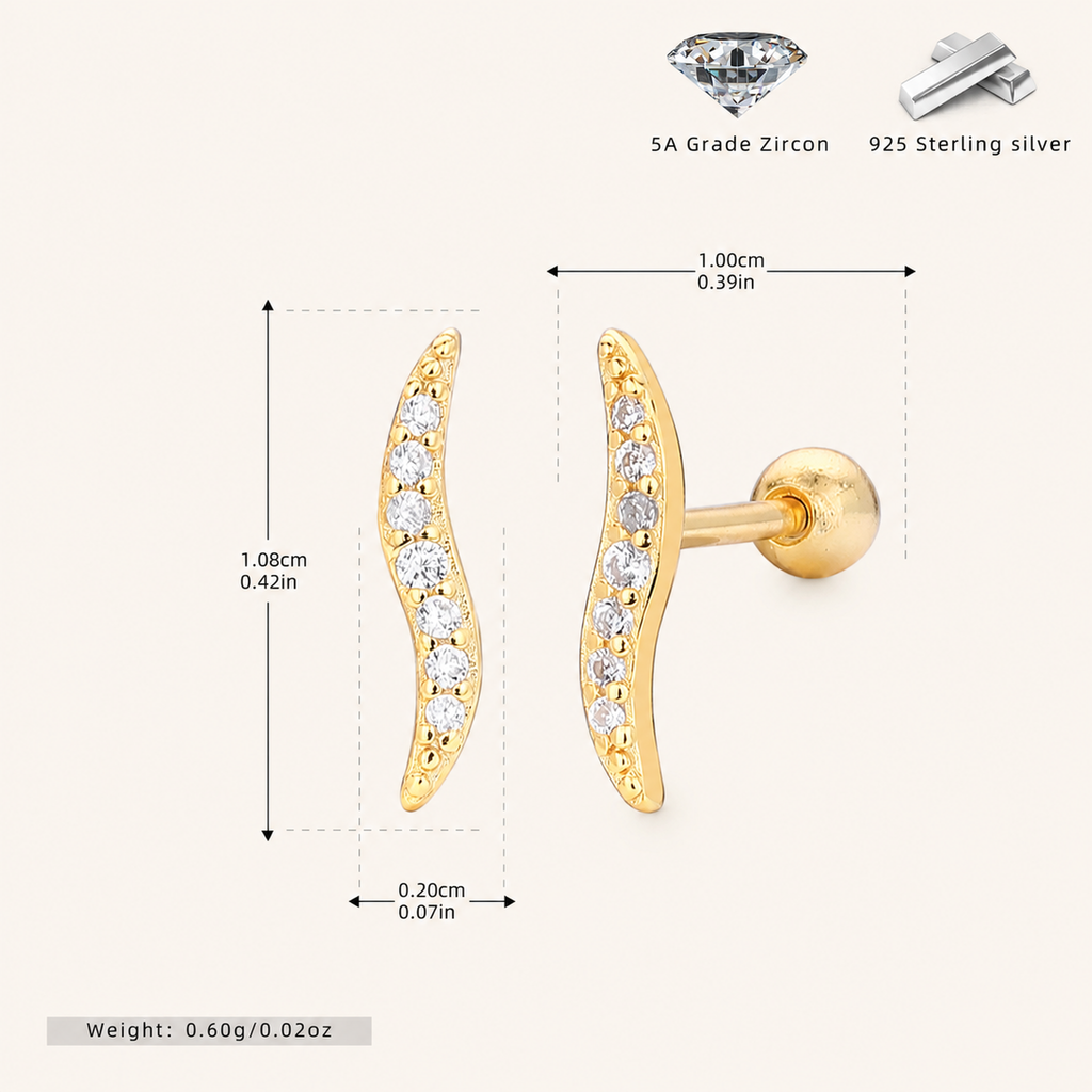 Sterling Silver Pave Zirconia Flat Back Earrings - Gold