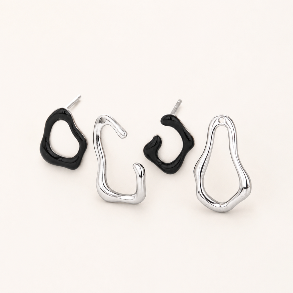 Sterling Silver Detachable Irregular Stud Earrings detail view