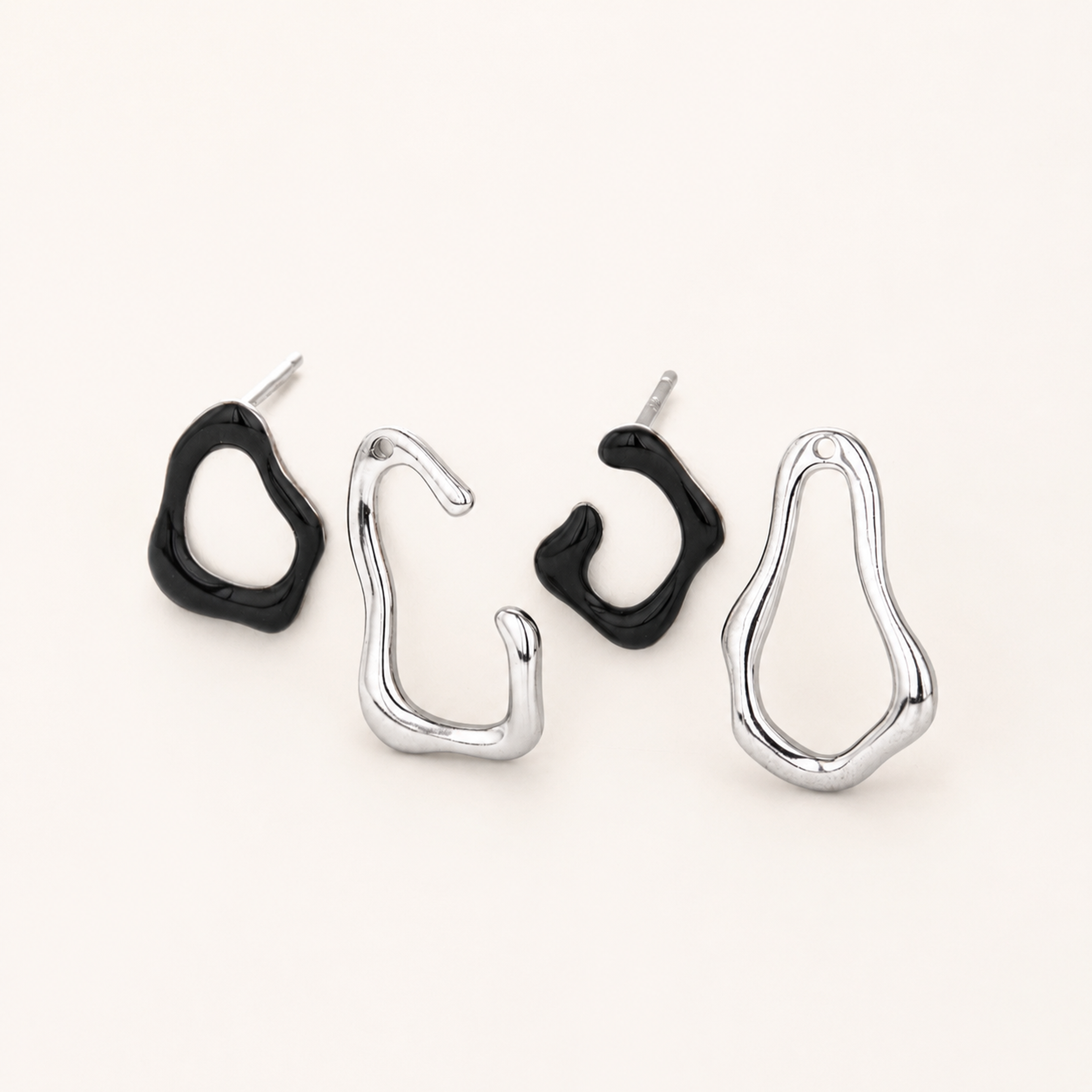 Sterling Silver Detachable Irregular Stud Earrings detail view