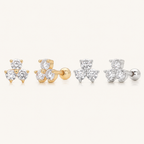 Sterling Silver Clover Zirconia Flat Back Earrings