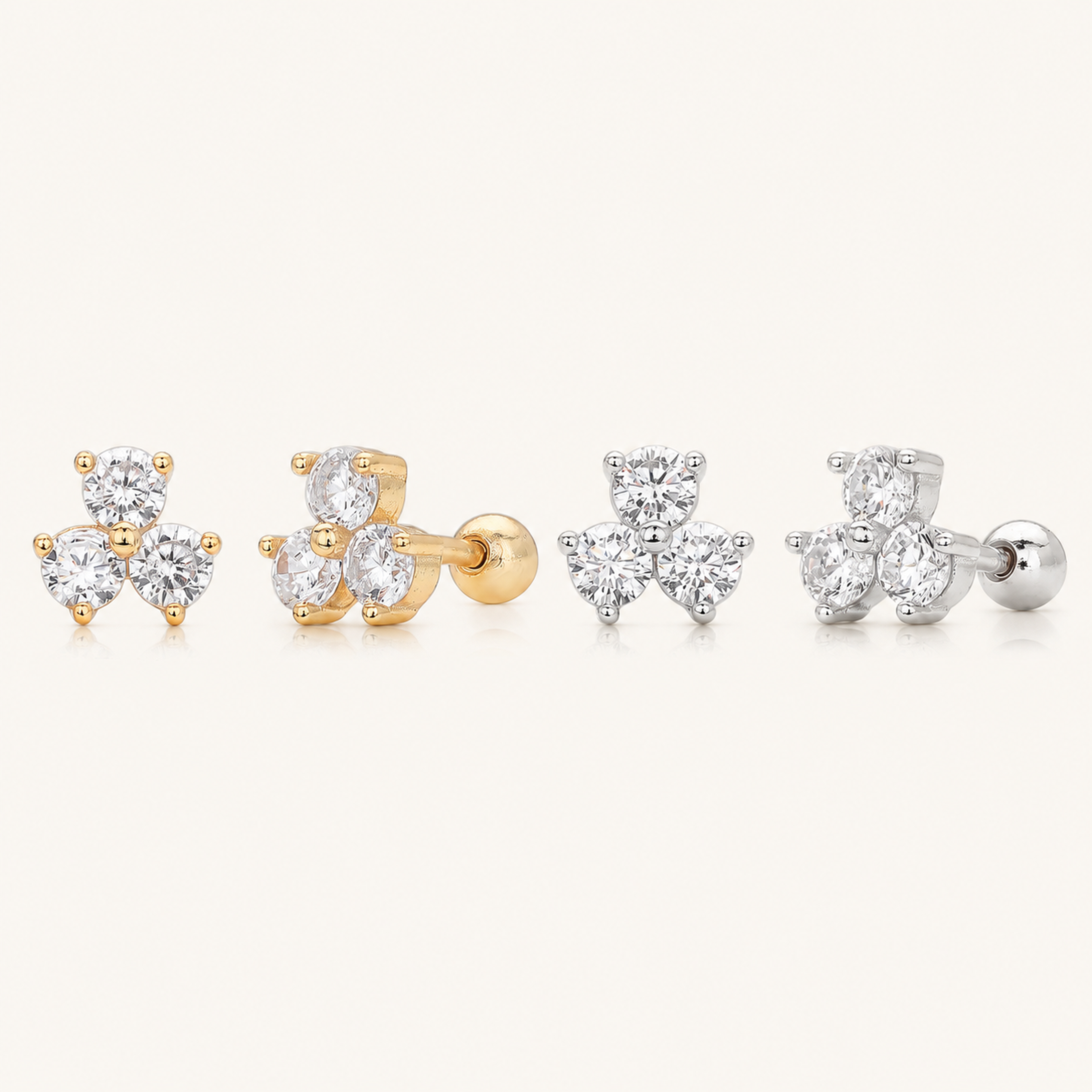 Sterling Silver Clover Zirconia Flat Back Earrings