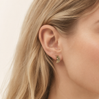 Sterling Silver Pave Star and Moon Stud Earrings worn on the ear