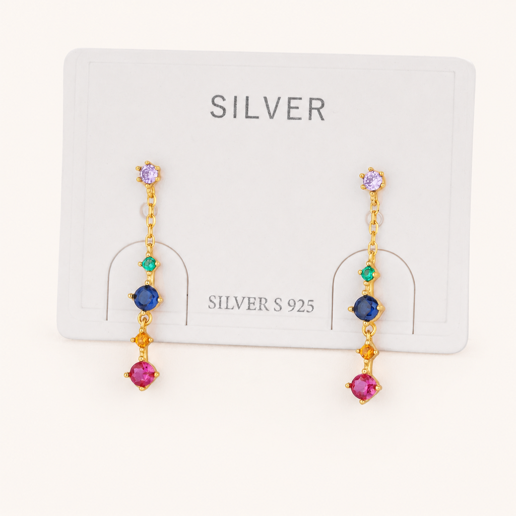 Sterling Silver Geometric Zirconia Tassel Drop Stud Earrings detail