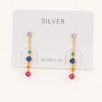 Sterling Silver Geometric Zirconia Tassel Drop Stud Earrings detail
