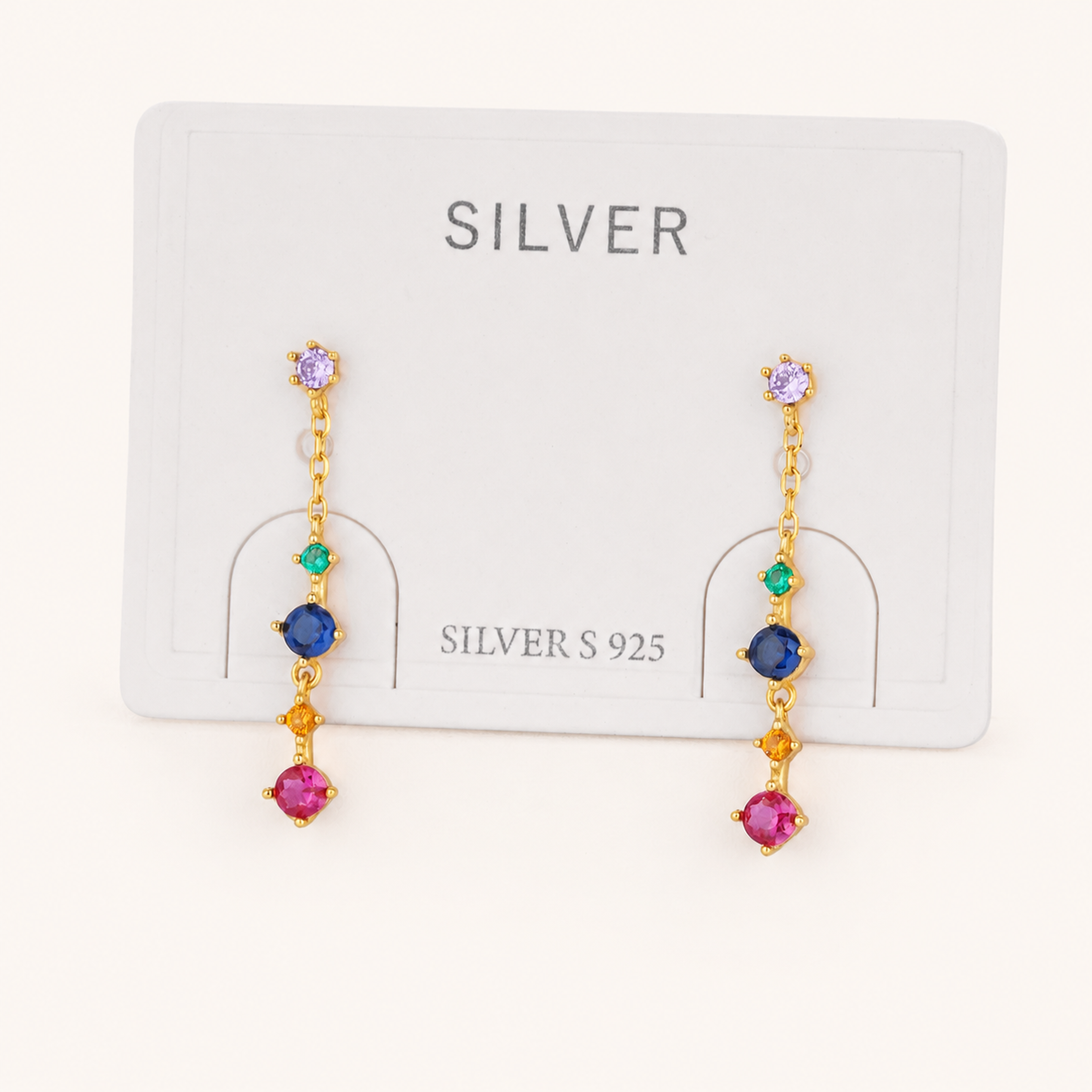 Sterling Silver Geometric Zirconia Tassel Drop Stud Earrings detail