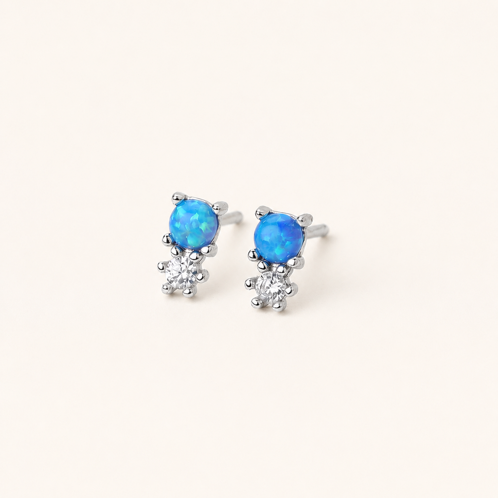 Sterling Silver Round Opal Stud Earrings detail