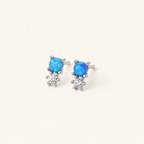 Sterling Silver Round Opal Stud Earrings detail