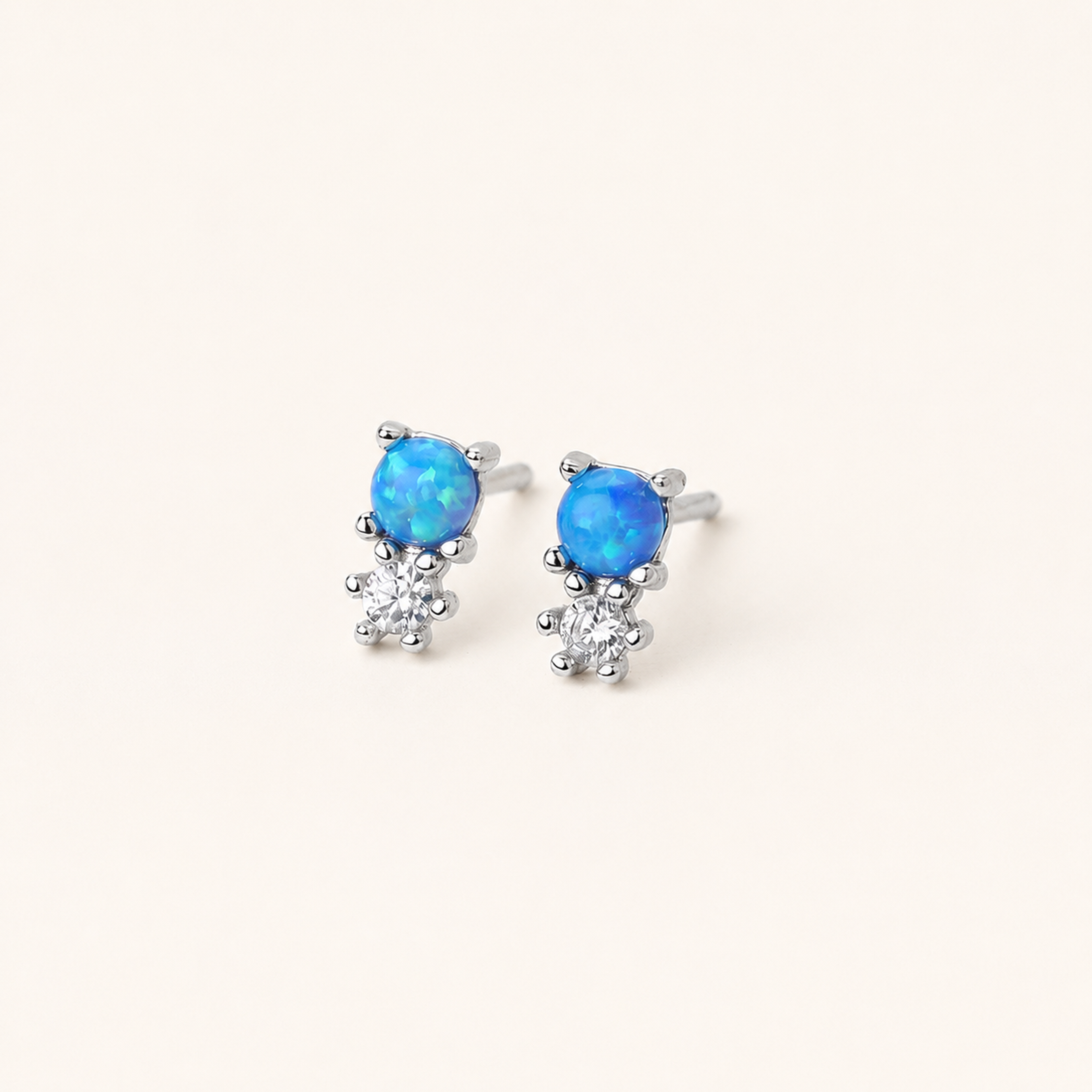 Sterling Silver Round Opal Stud Earrings detail