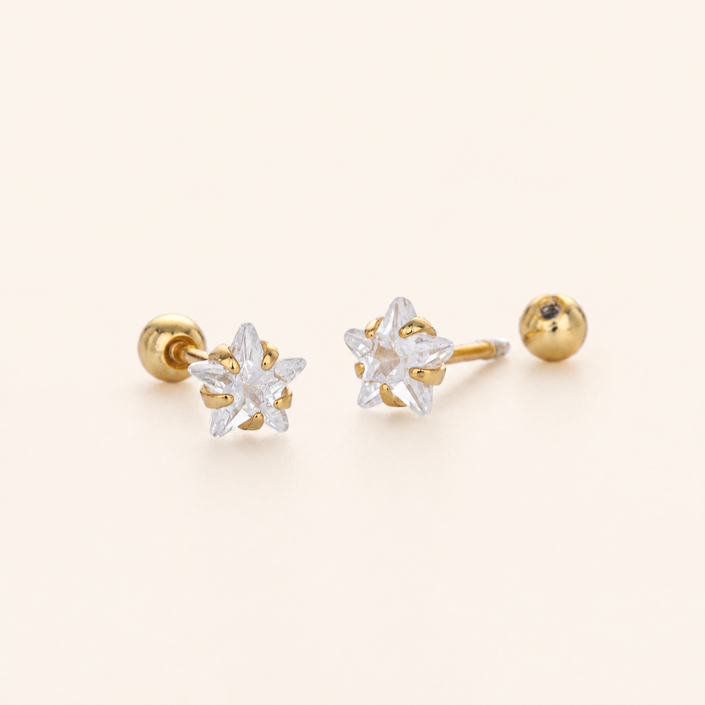 Sterling Silver Five-Point Star Zirconia Flat Back Earrings detail view