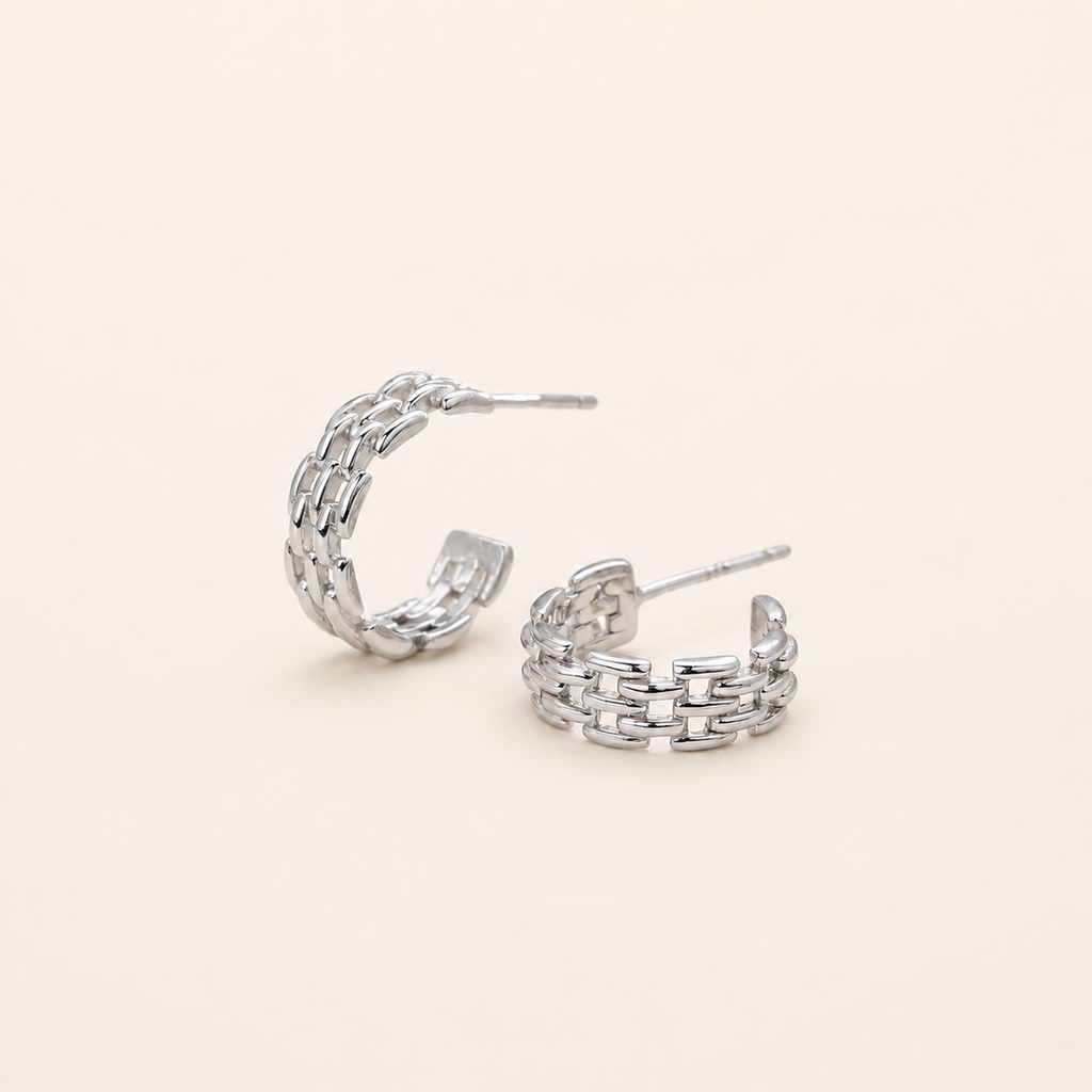 Sterling Silver Braided Twist Circle Stud Earrings detail view