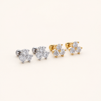 Sterling Silver Clover Zirconia Flat Back Earrings detail
