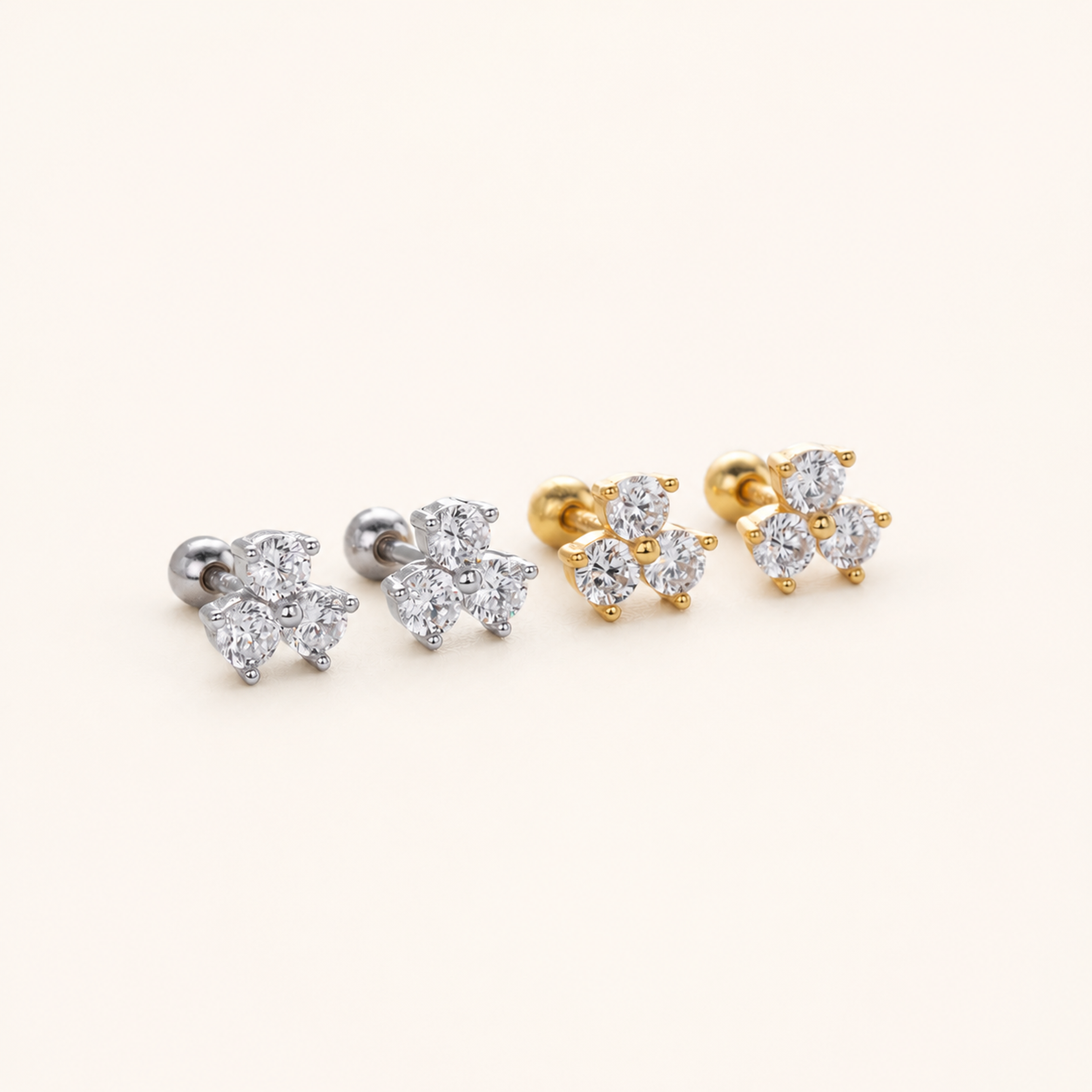 Sterling Silver Clover Zirconia Flat Back Earrings detail