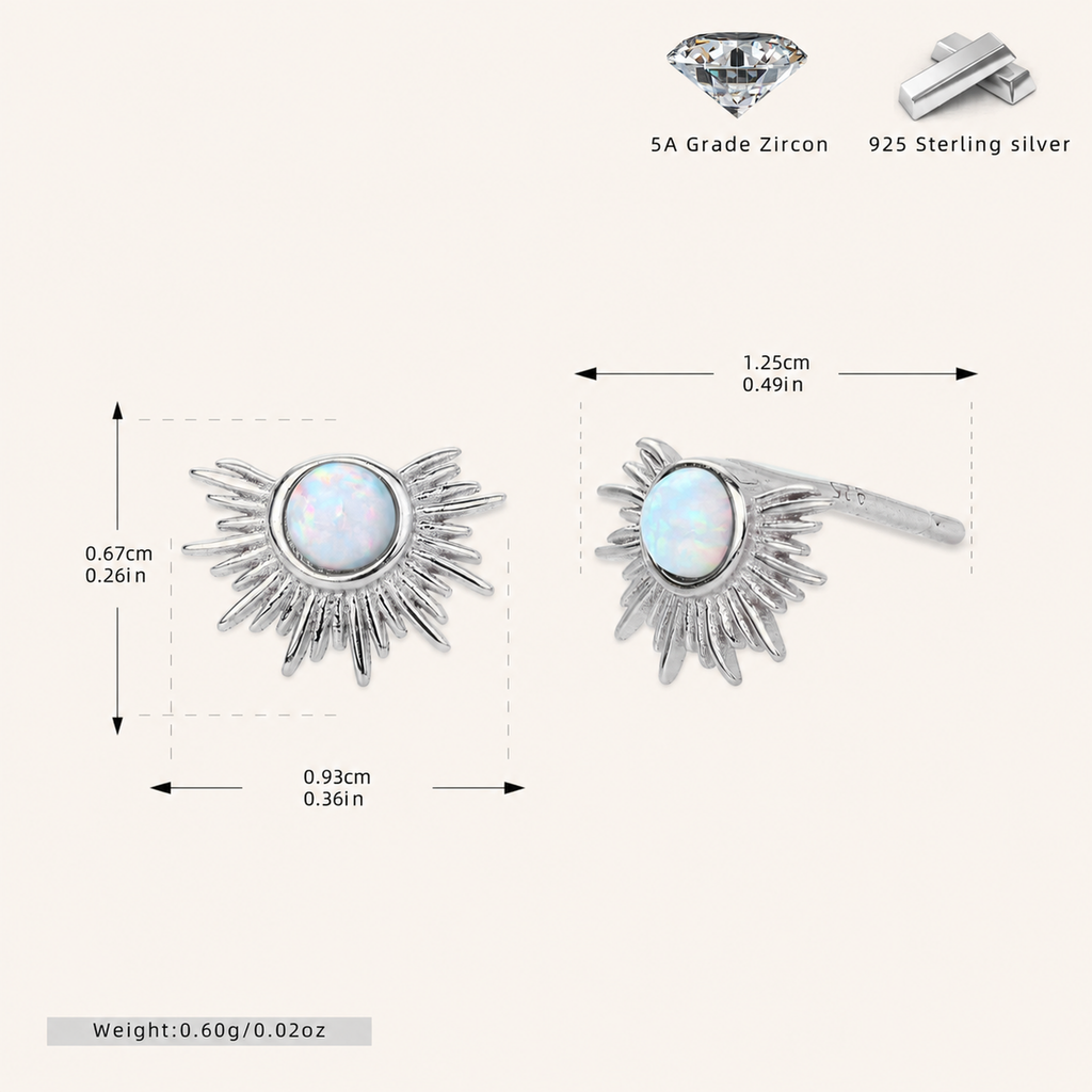 Sterling Silver French Fan Opal Stud Earrings - Platinum / White
