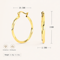 Sterling Silver Twisted Hollow Hoop Earrings - Gold / 30mm