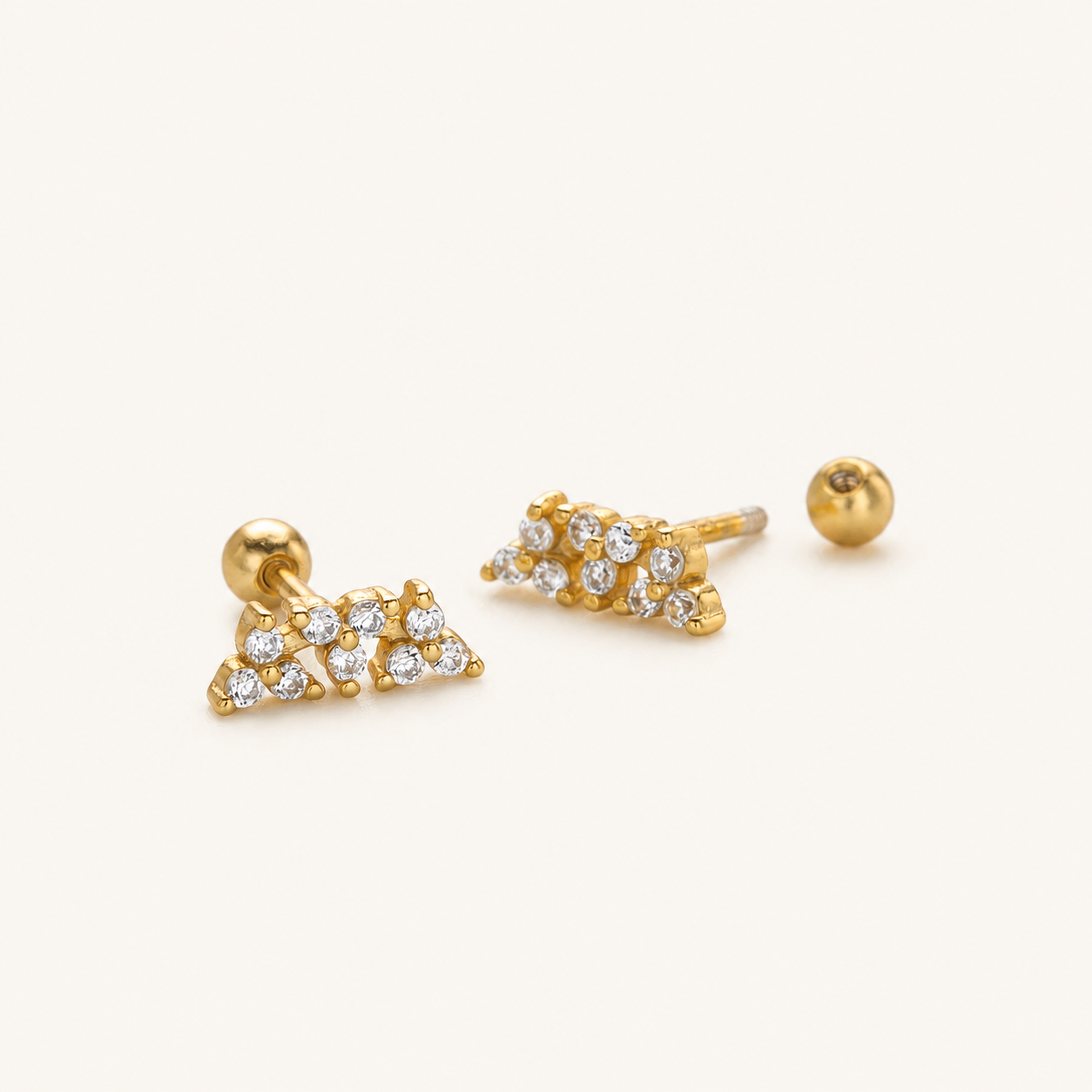 Sterling Silver Twisted Zirconia Ball Cartilage Flat Back Earrings detail view