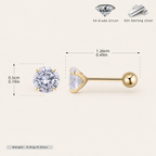 Sterling Silver Four-Prong Zirconia Flat Back Earrings - Gold / 5mm