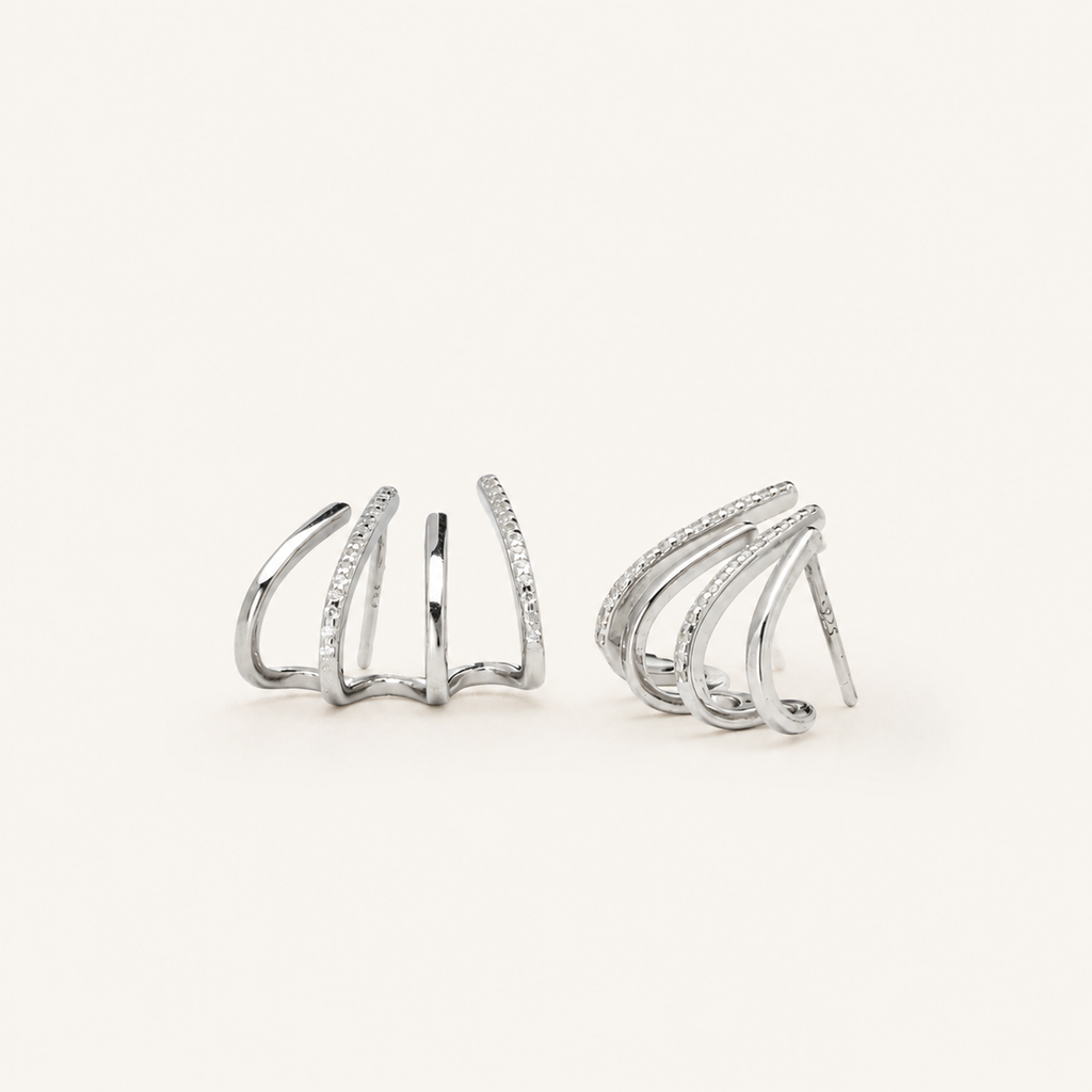 Sterling Silver Four-Prong Zirconia Stud Earrings detail view