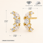 Sterling Silver Zirconia Moon Stud Earrings - Gold