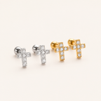 Sterling Silver Cross Zirconia Flat Back Earrings detail view