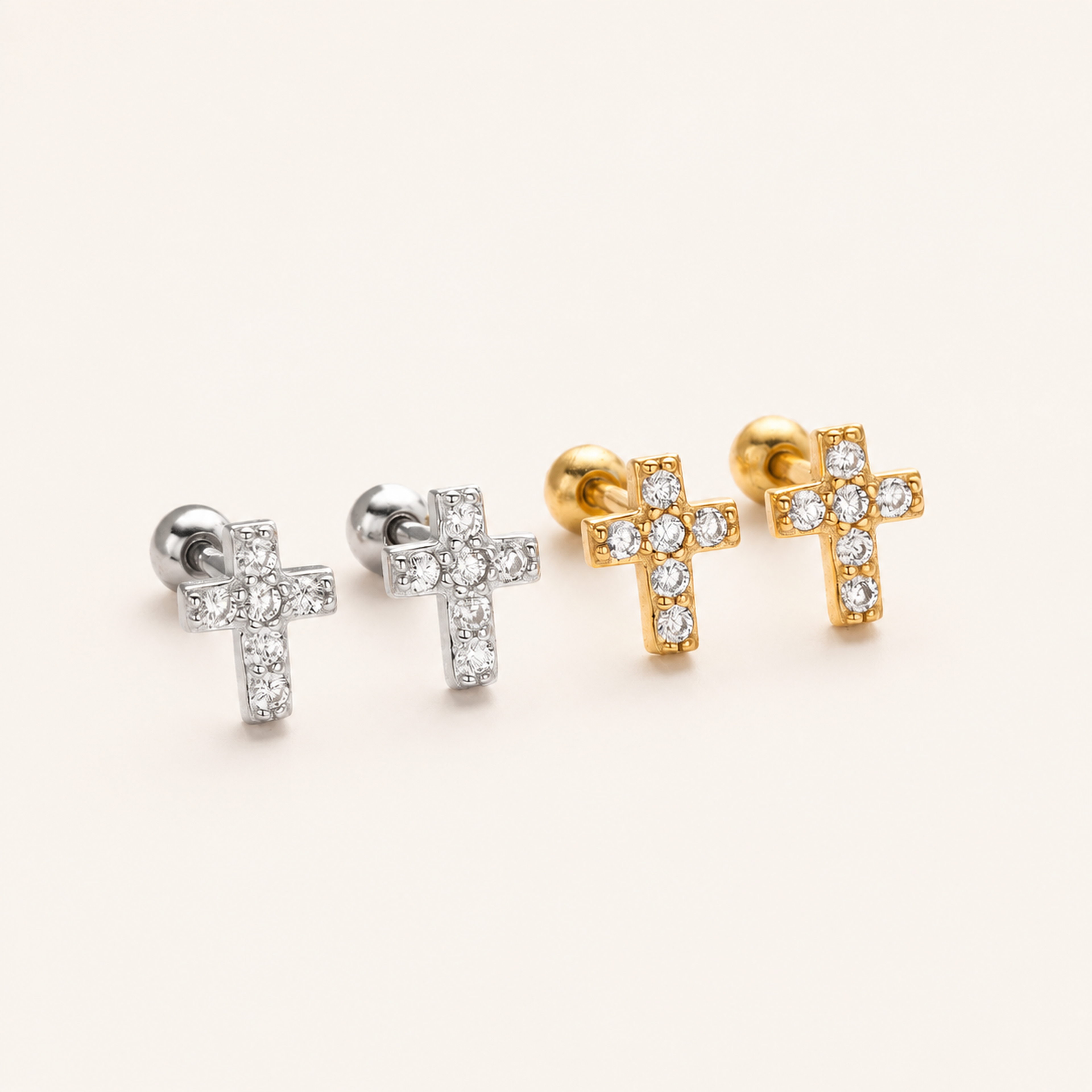 Sterling Silver Cross Zirconia Flat Back Earrings detail view