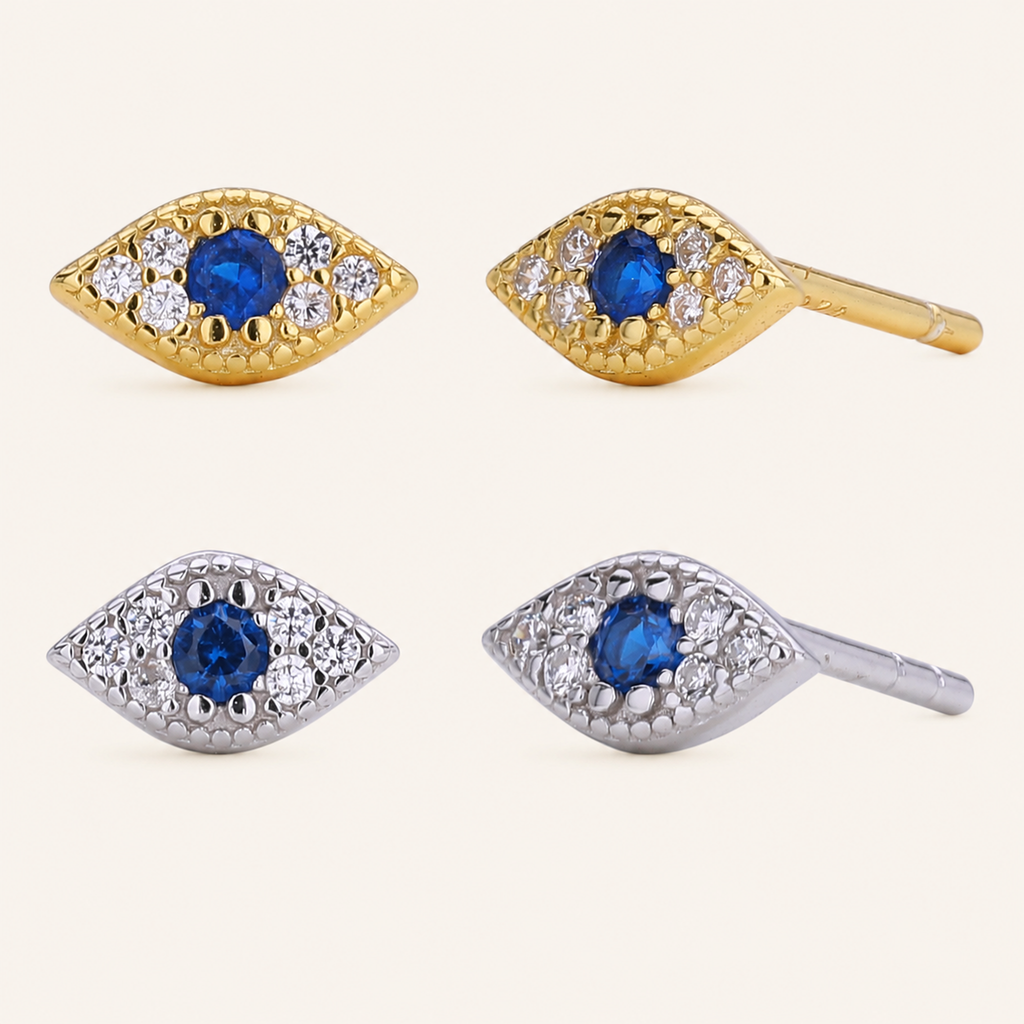 Sterling Silver Evil Eye Zirconia Stud Earrings