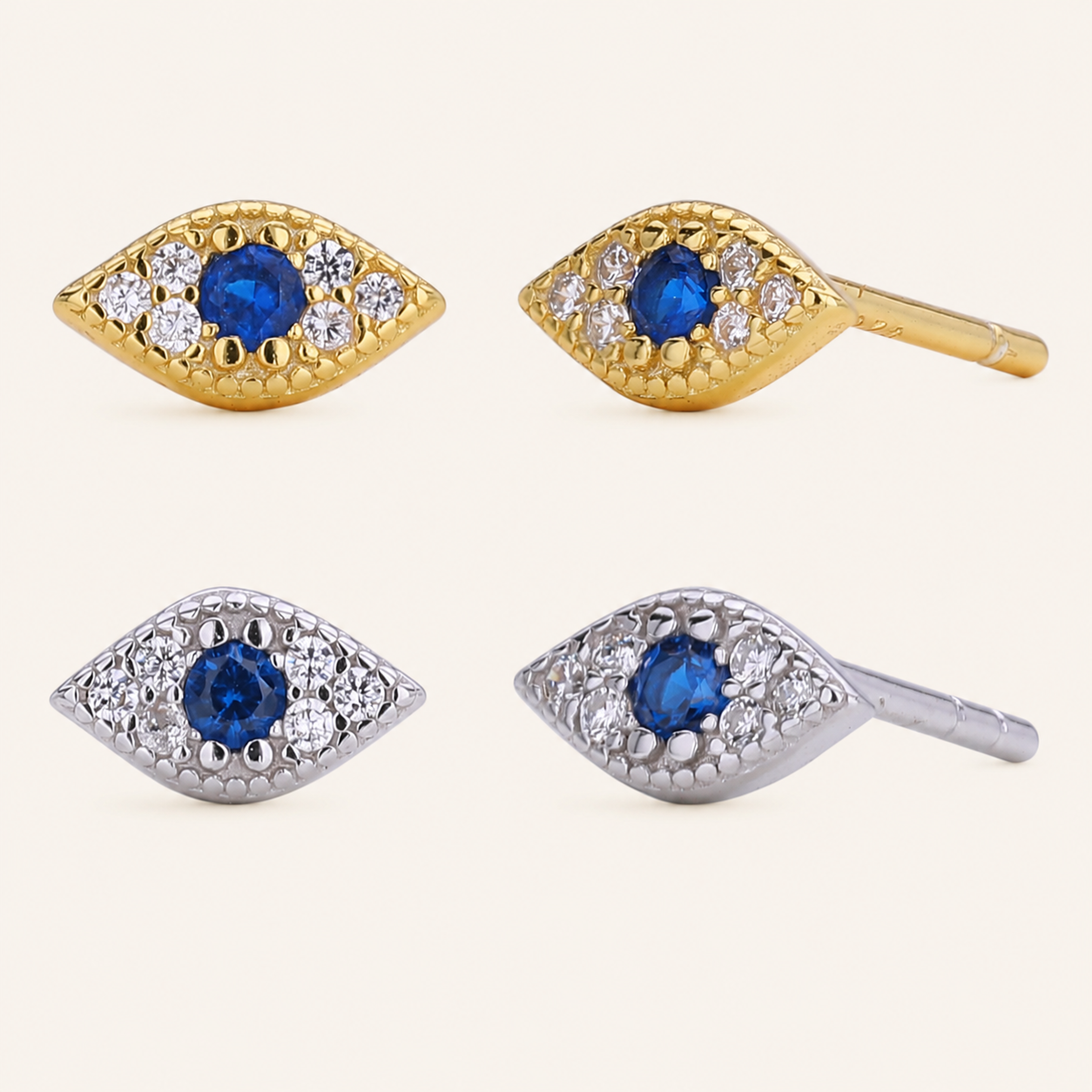 Sterling Silver Evil Eye Zirconia Stud Earrings