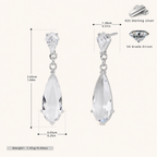 Sterling Silver Zirconia Teardrop Stud Earrings - Platinum / White