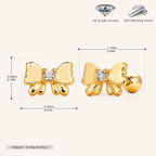 Sterling Silver Zirconia Bow Flat Back Earrings - Gold