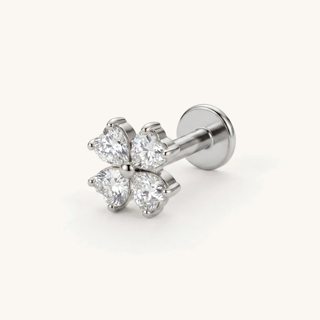 Lucky Clover Titanium Stud Earrings - Silver