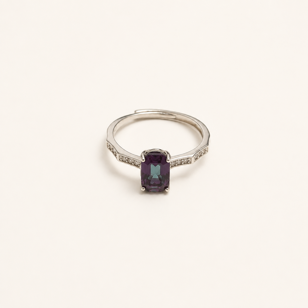 Deco Ridge Lab-Grown Alexandrite Ring