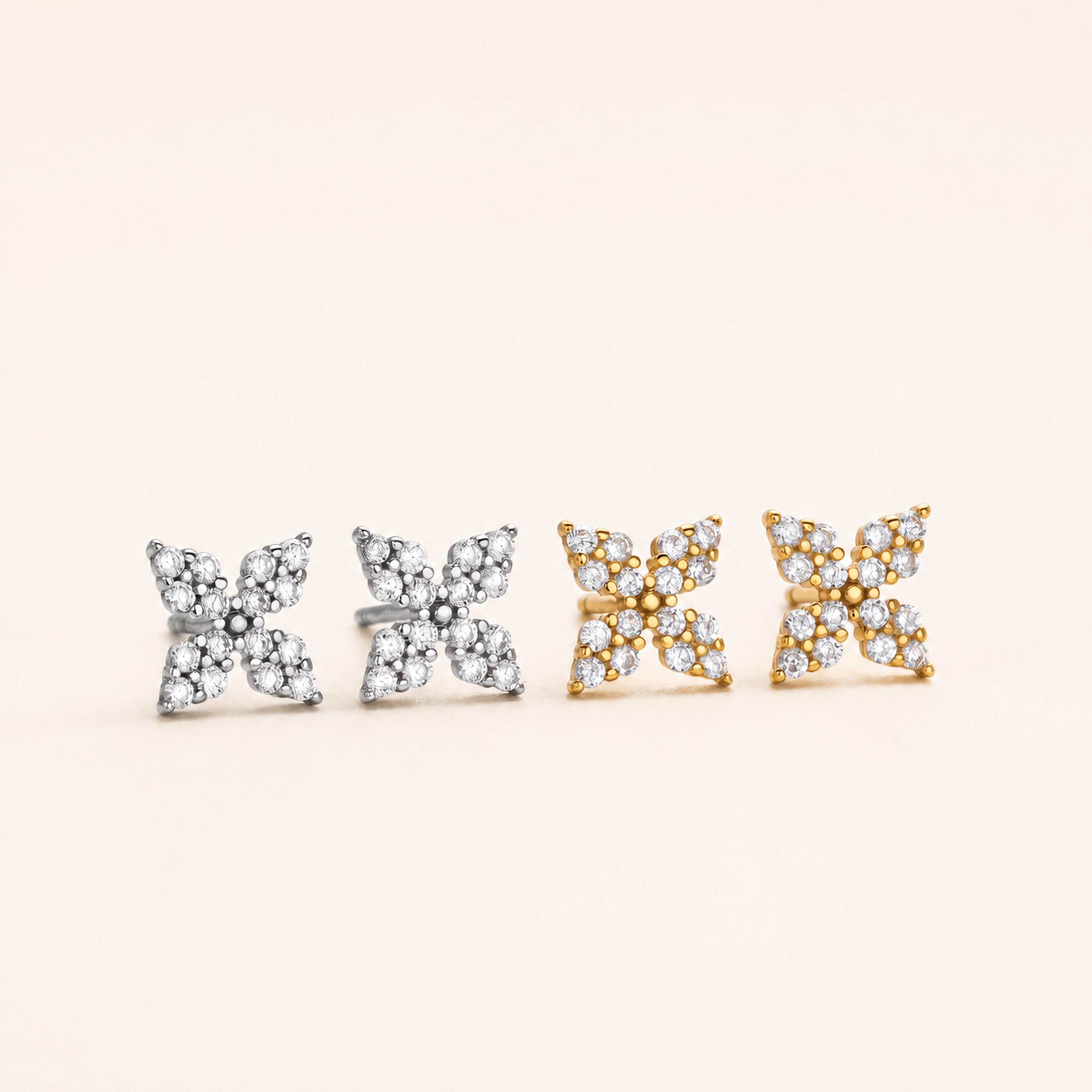 Sterling Silver Four-Leaf Clover Chain Drop Stud Earrings detail view